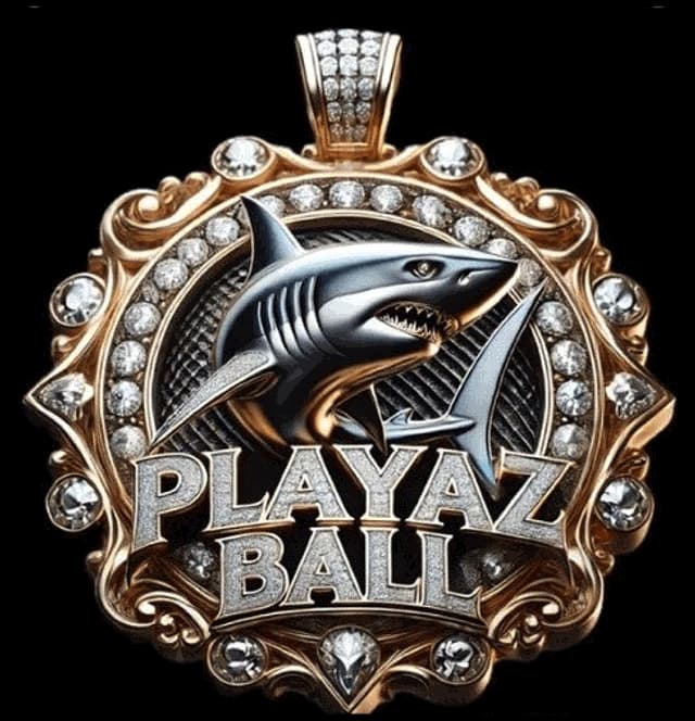 Playaz Ball. The organizers' medallion: a chrome shark inside a gold frame set with stones.
